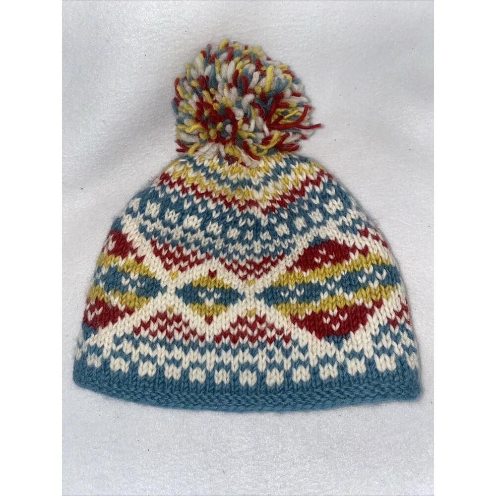 ERIN KNITWEAR Ireland wool beanie hat Vintage Fair Aisle nordic Fleece Puff